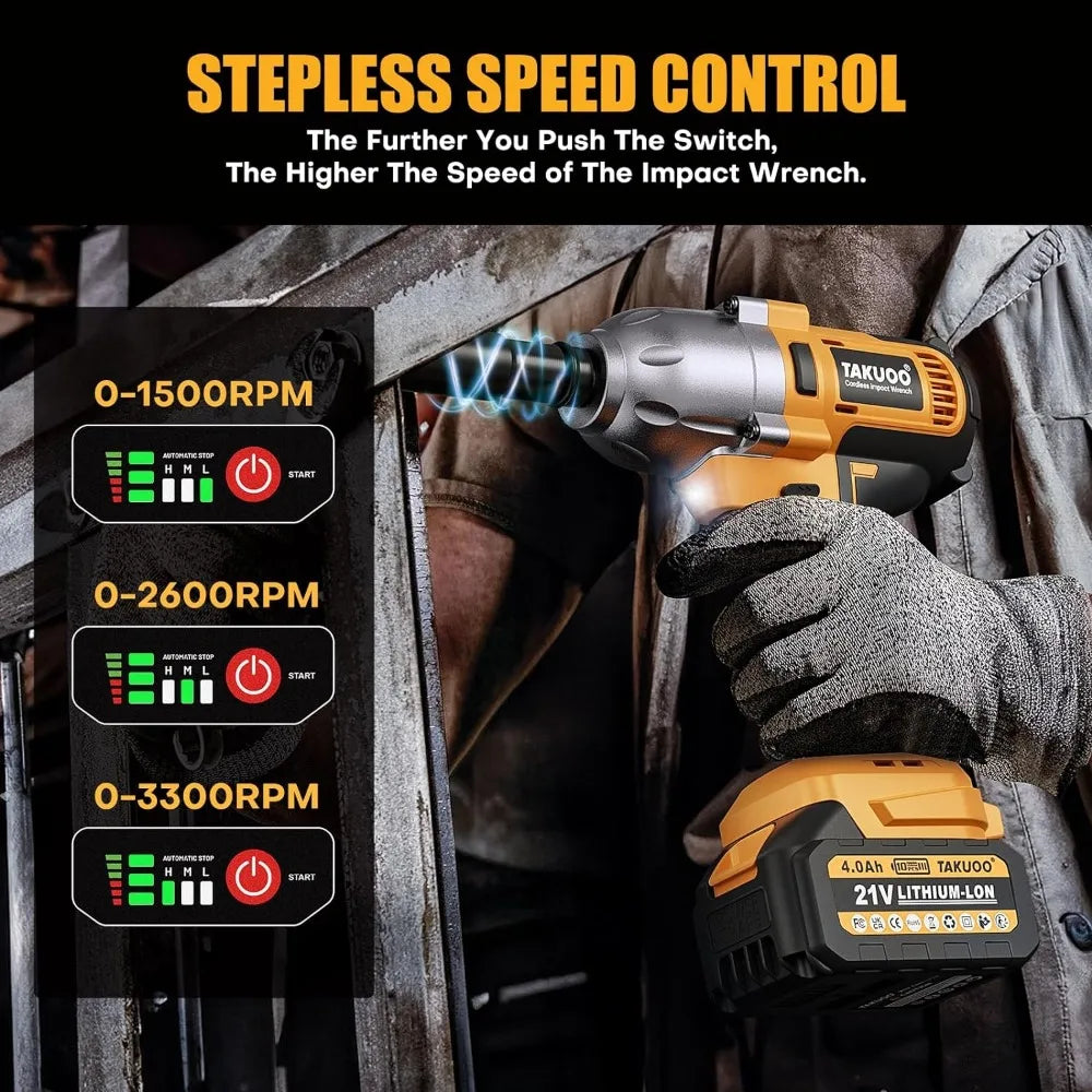 Impact Wrench, Max Torque (850N.m) 640Ft-lbs Electric Impact Gun - Tool Traction