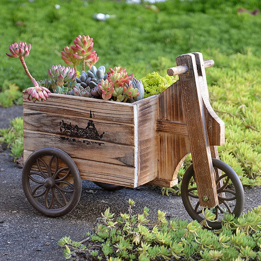 Vintage Small Handcart Natural Wooden Flower