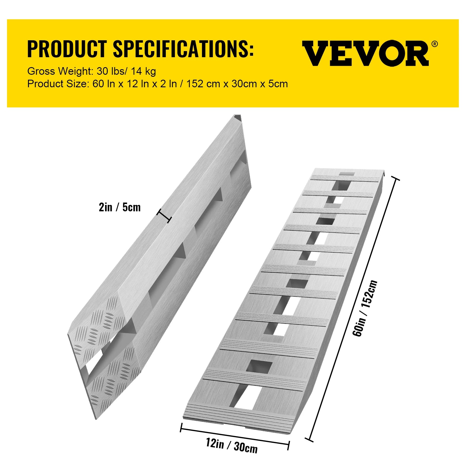 VEVOR 60''x12'' 2 Pcs Aluminum Ramps - Tool Traction