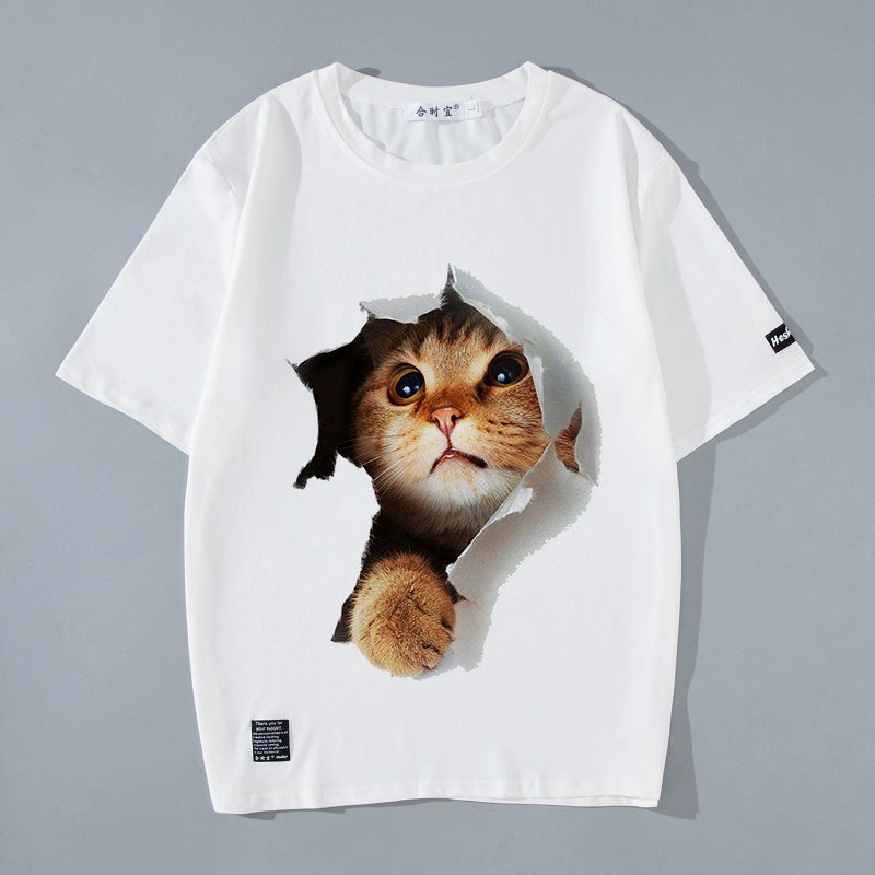 Cute Cat Student Casual Short Sleeve