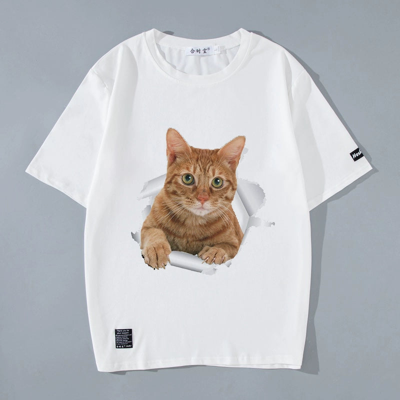 Cute Cat Student Casual Short Sleeve