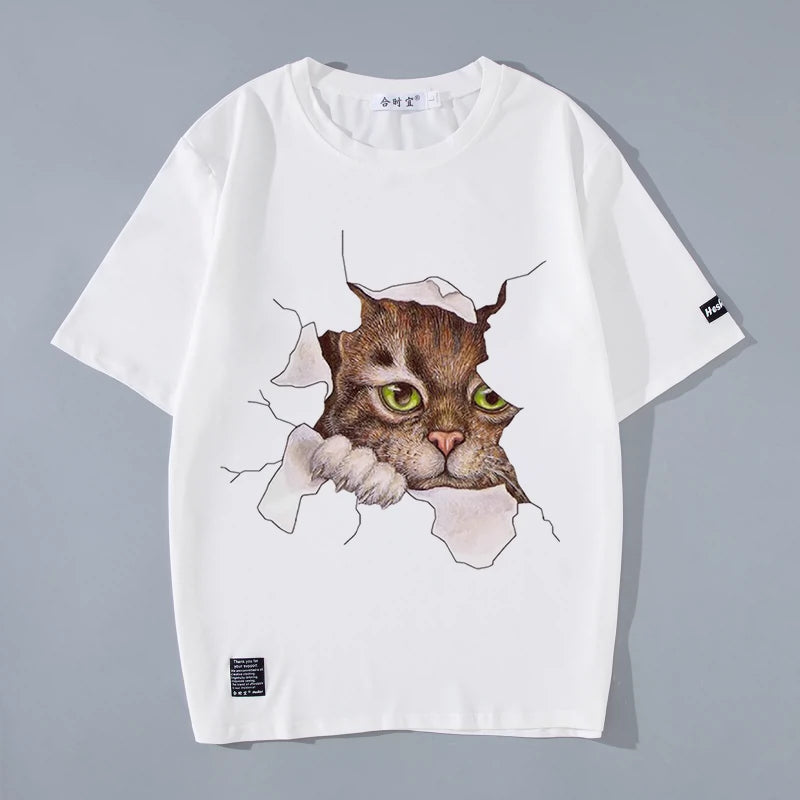 Cute Cat Student Casual Short Sleeve