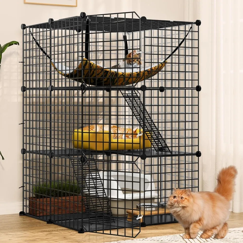 Cat Enclosure with Hammock - Large Metal Wire Playpen Kennel for 1-3 Cats - Tool Traction