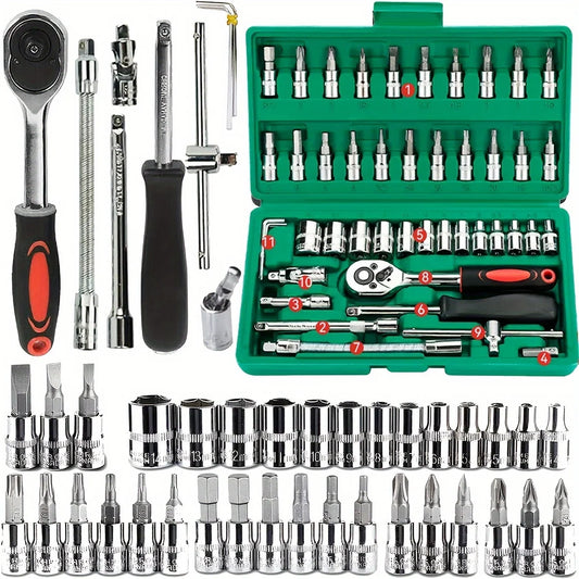 Socket Set 1/4 inch Ratchet Wrench Set 46pc Drive - Tool Traction