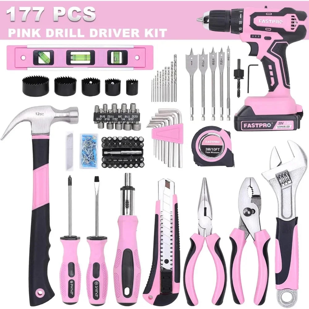 Lady's Home Repairing Tool Kit With Drill in Tool Storage Case