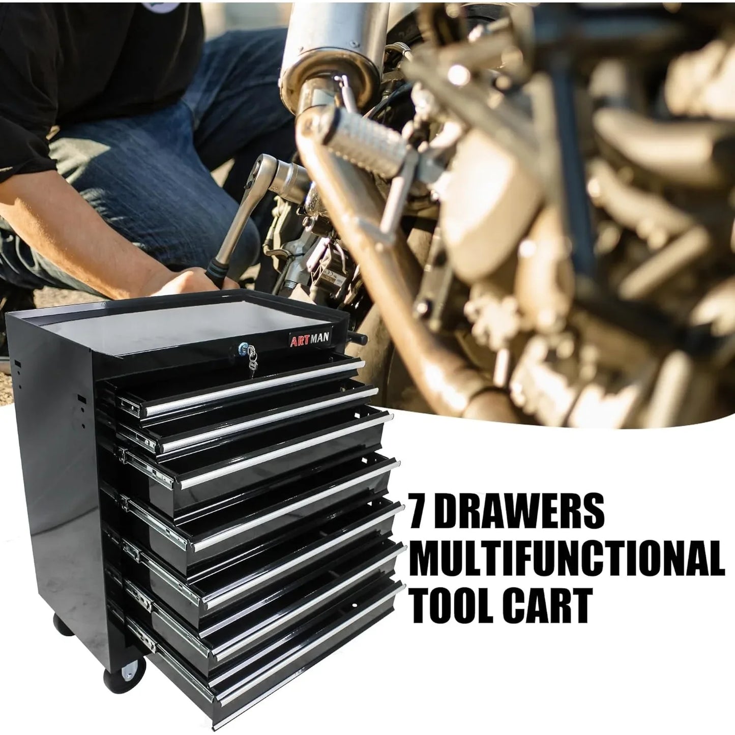 EliteZ 7-Drawer Rolling Tool Box, Tool Chest w/ Wheels & Locking System,