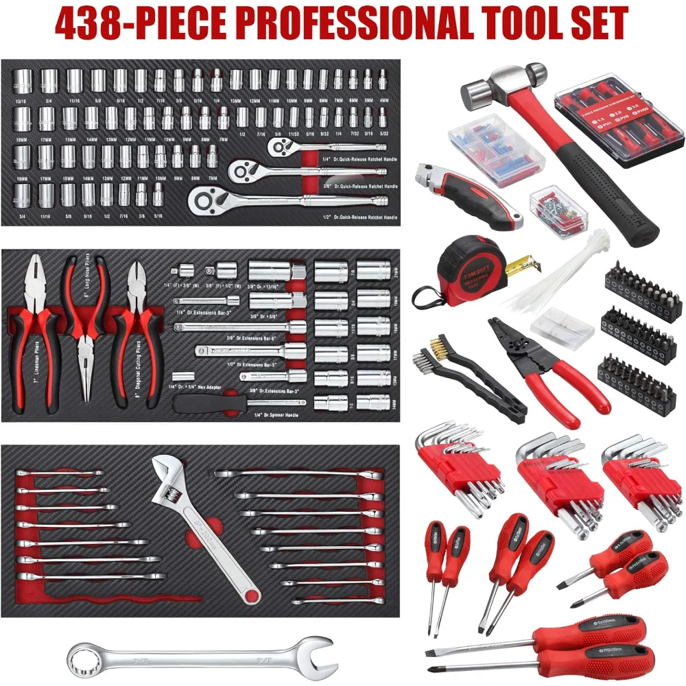 Mechanics Tool Set 438-Piece with 3-Drawer Heavy Duty - Tool Traction