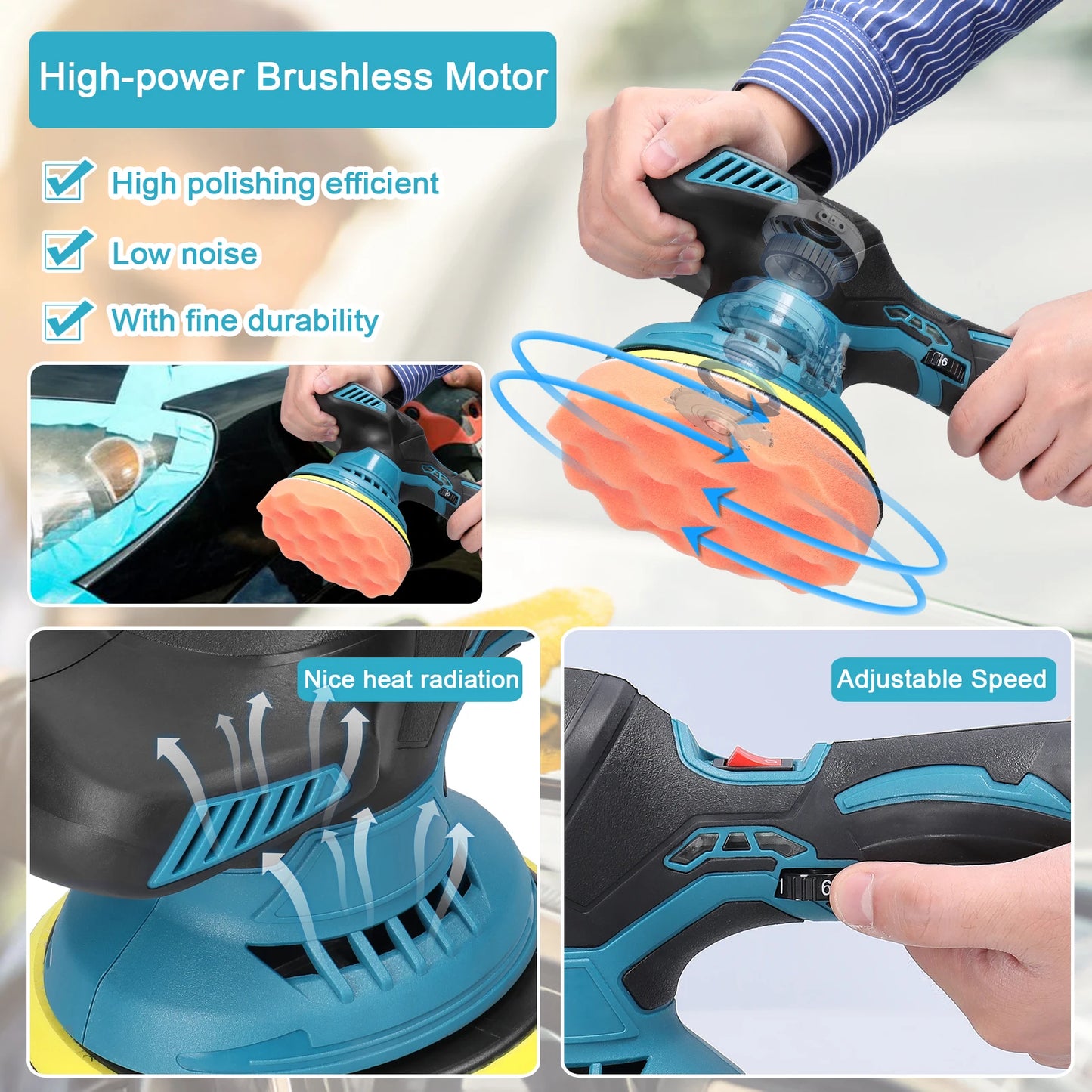 Car Polisher Electric Auto Polishing Machine 6 Gear Speed