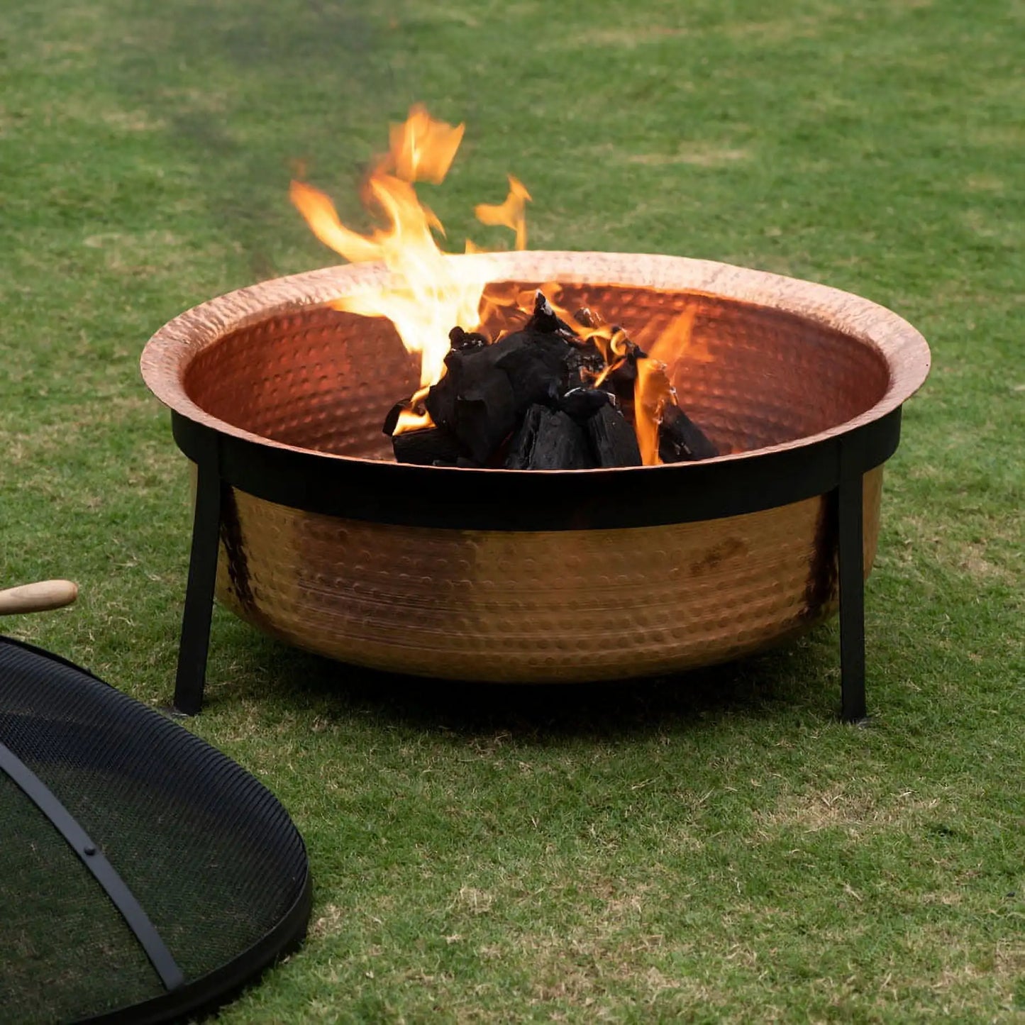 Fire Pit Round Copper with Mesh Cover Outdoor