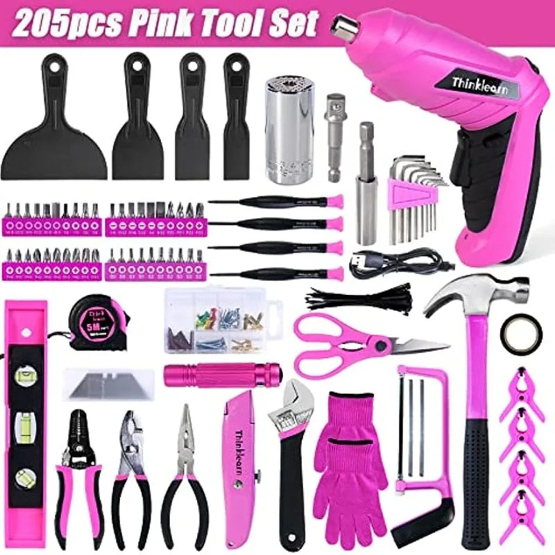 205 Piece Home Tool Kit with 3.6V Electric Screwdriver and Universal Sockets Tools