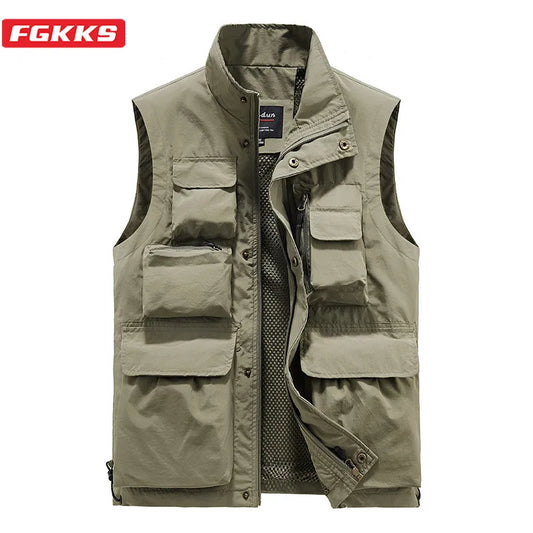 Outdoor Vest Multi-Pocket Solid Color