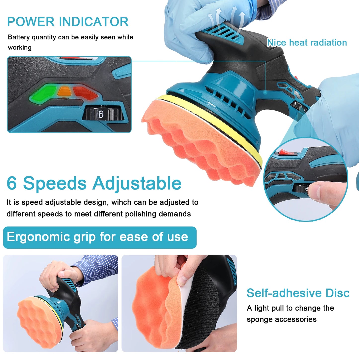 Car Polisher Electric Auto Polishing Machine 6 Gear Speed