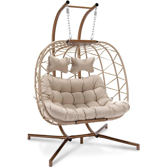 Swing Double Egg Chair with Stand, Rattan Wicker - Tool Traction