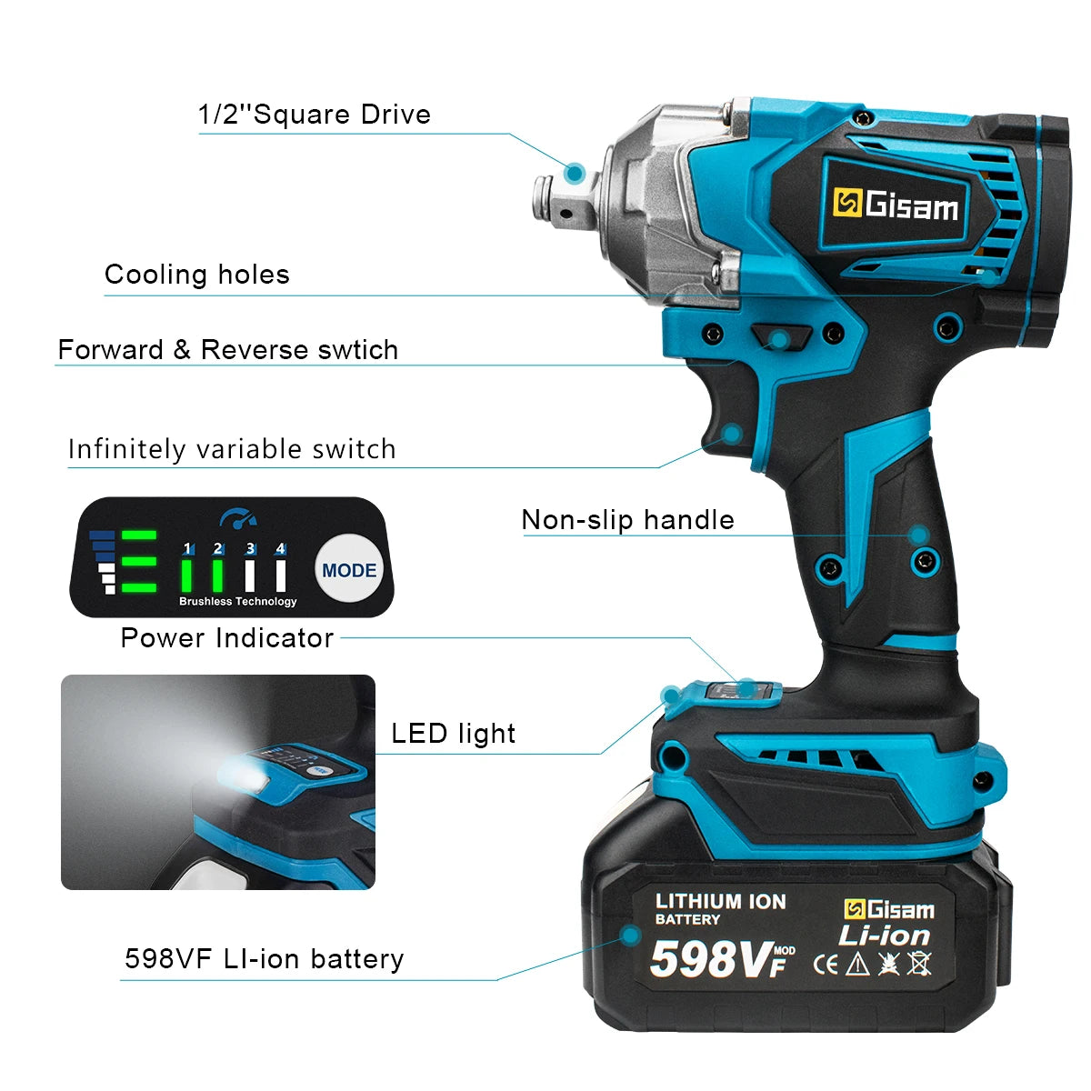 Impact Wrench 1/2 Inch Cordless Electric Wrench Screwdriver - Tool Traction