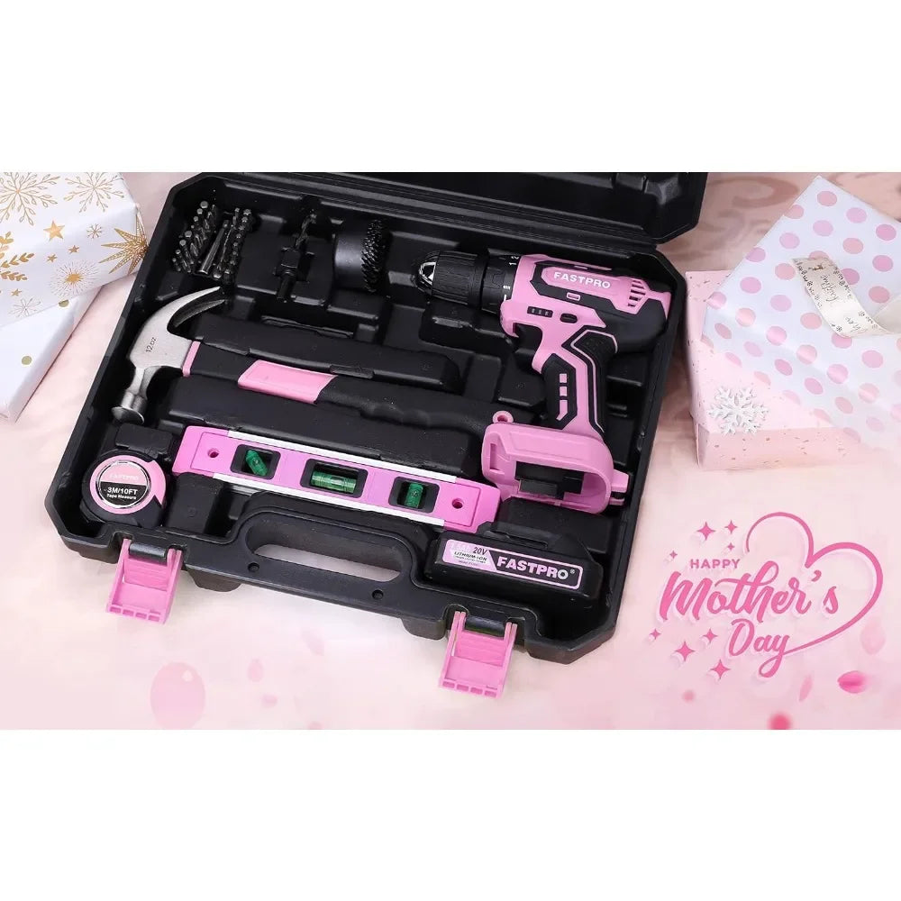 Lady's Home Repairing Tool Kit With Drill in Tool Storage Case