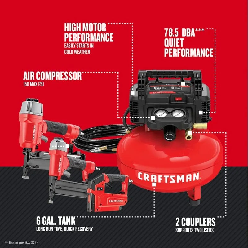 CRAFTSMAN Compressor Combo Kit, 6 Gallon, Pancake, 3 Tool (CMEC3KIT) - Tool Traction