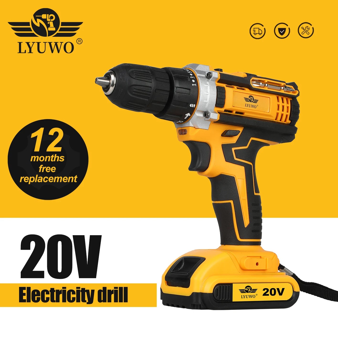 LYUWO  Pistol Drill,  Impact Drill Tool, Lithium Battery