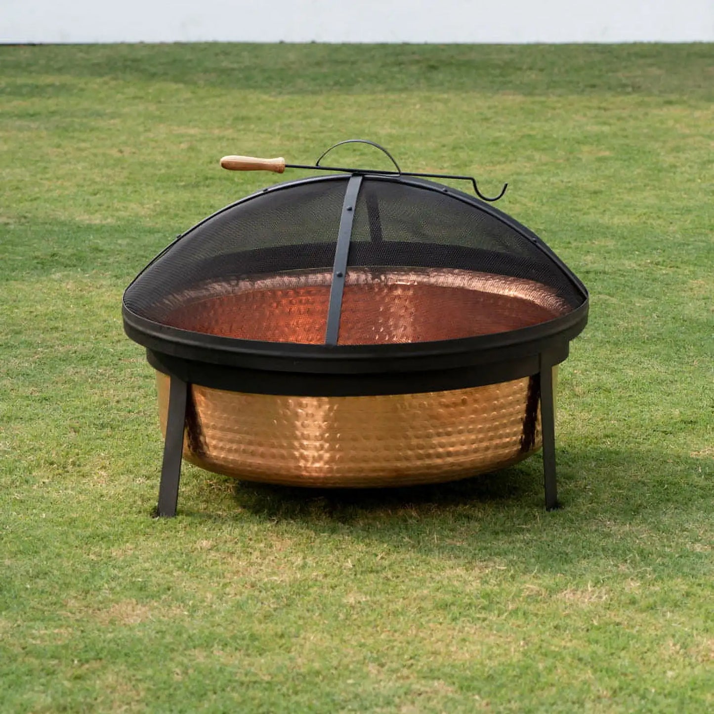 Fire Pit Round Copper with Mesh Cover Outdoor